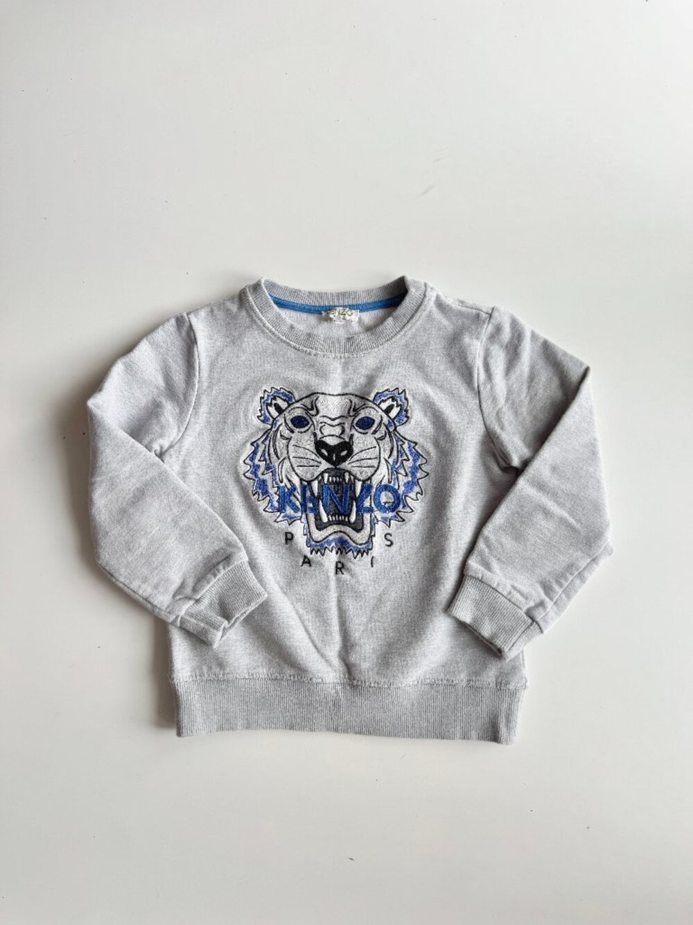 Unisex Kids' KENZO Grey Blue Embroidered Tiger Cotton Fleece Sweatshirt, Size 6